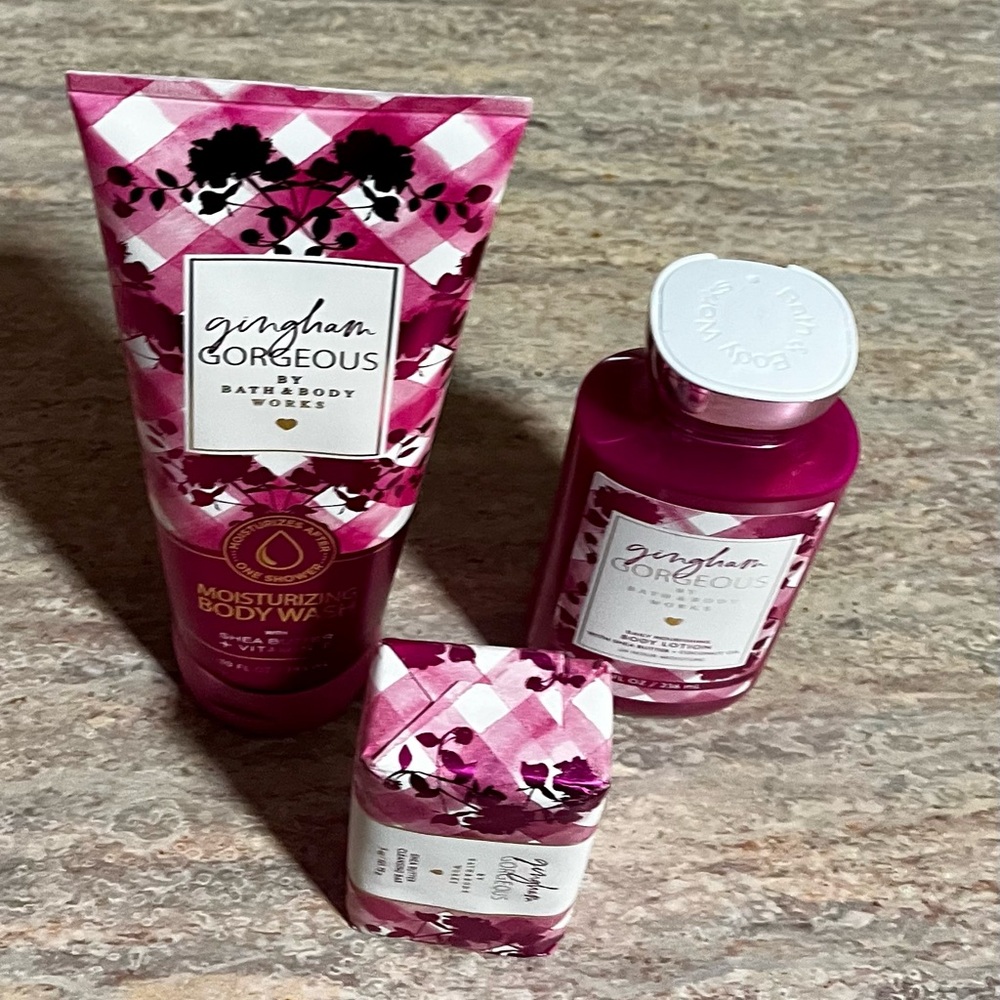 Bath & Body Works Gingham Gorgeous Moisturizing Body Wash, Lotion, Bar Soap Trio